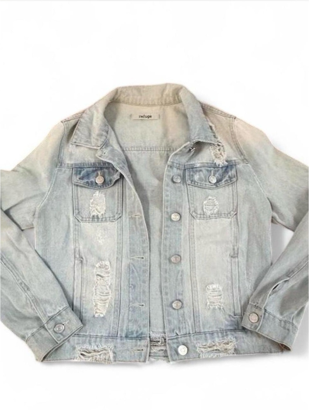 Refuge Distressed Light Blue Denim Trucker Jacket